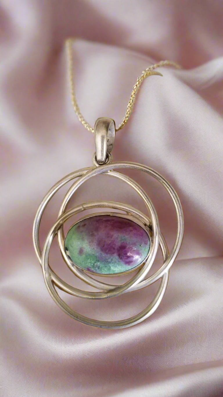 Hand wrapped Natural Ruby Zoisite Unique Silver Pendant W/O Chain