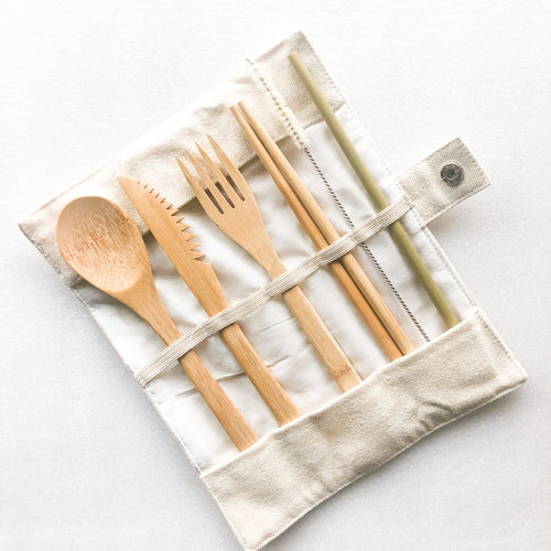 Bamboo Cutlery Set | Zero Waste Reusable | Washable Organic Cotton