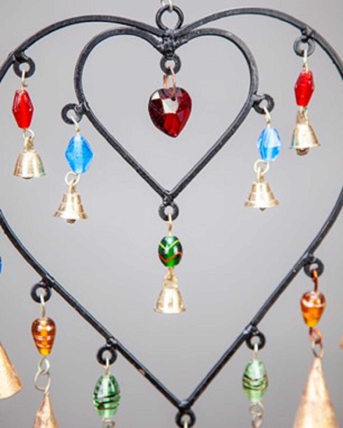 Double Heart Glass Beads Brass Bells Chime