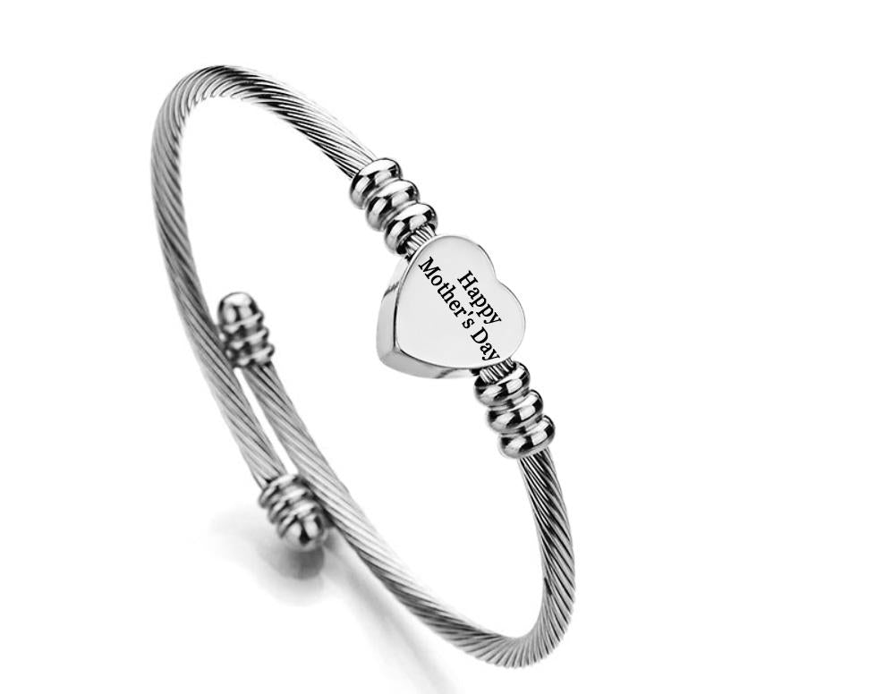 Stainless Steel Heart Charm Bangle