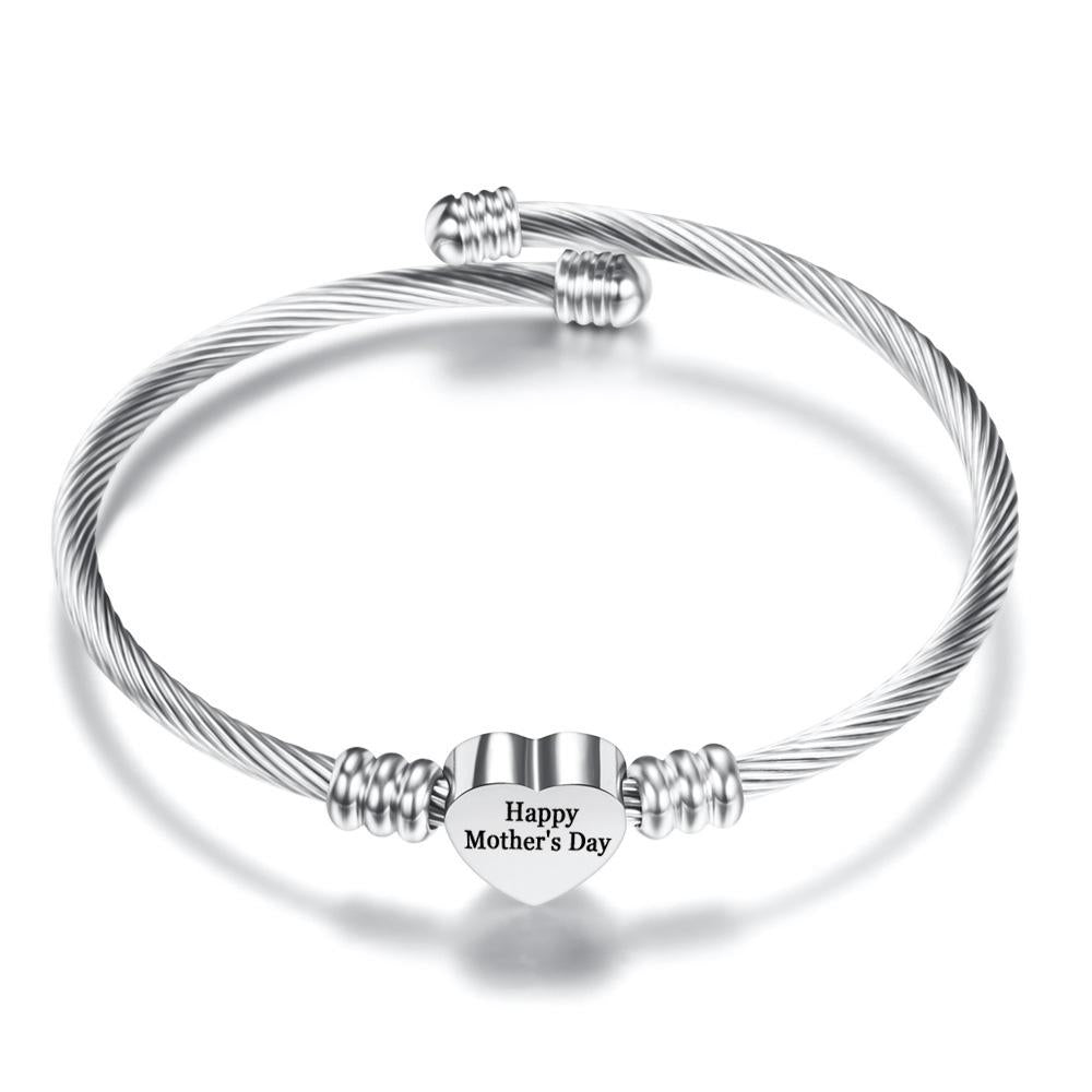 Stainless Steel Heart Charm Bangle