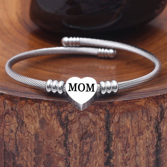 Stainless Steel Heart Charm Bangle