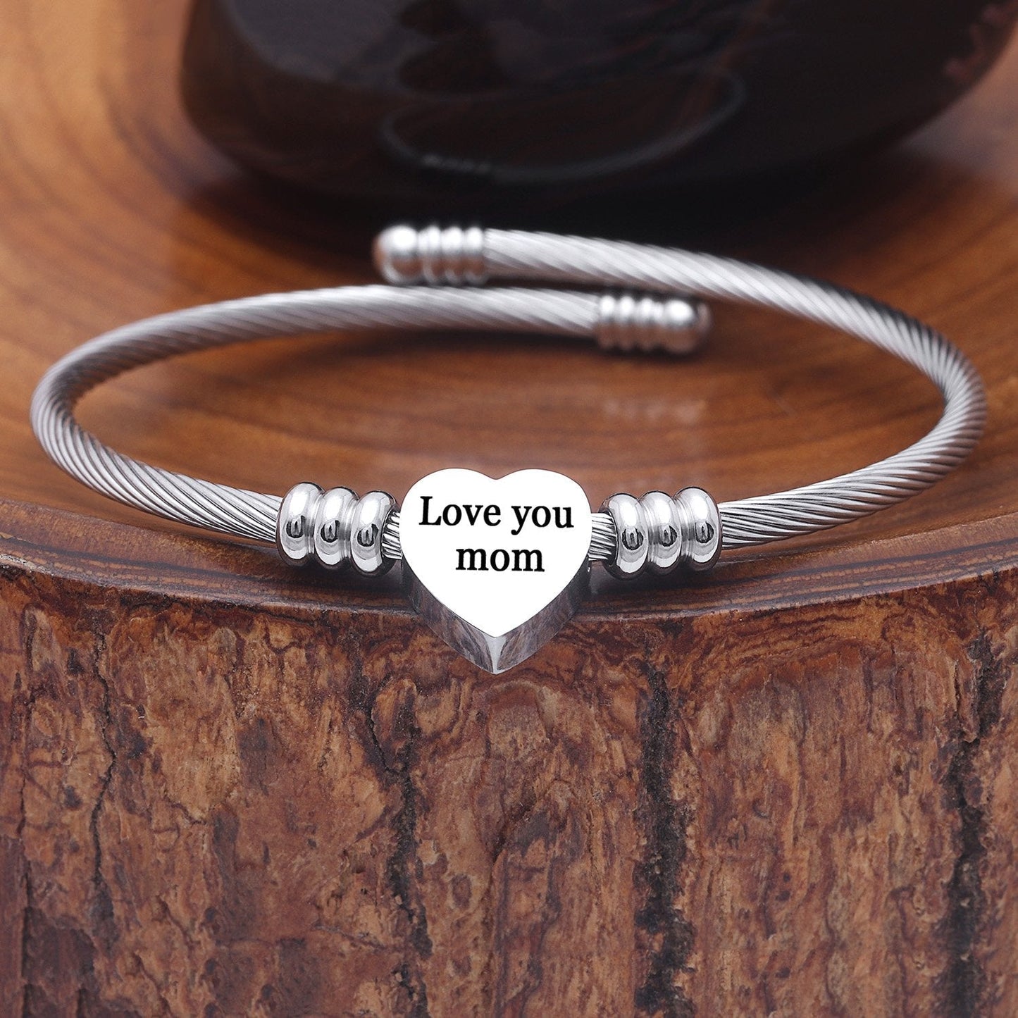 Stainless Steel Heart Charm Bangle