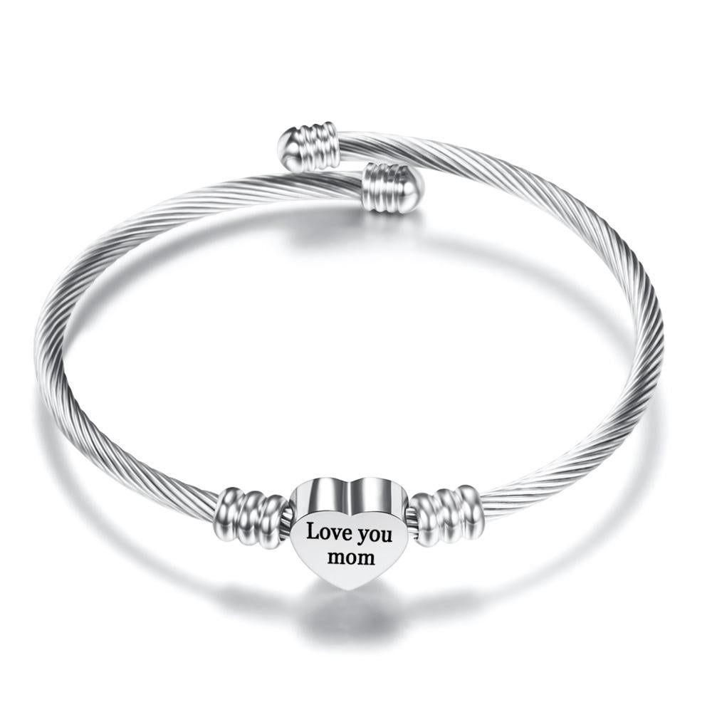 Stainless Steel Heart Charm Bangle