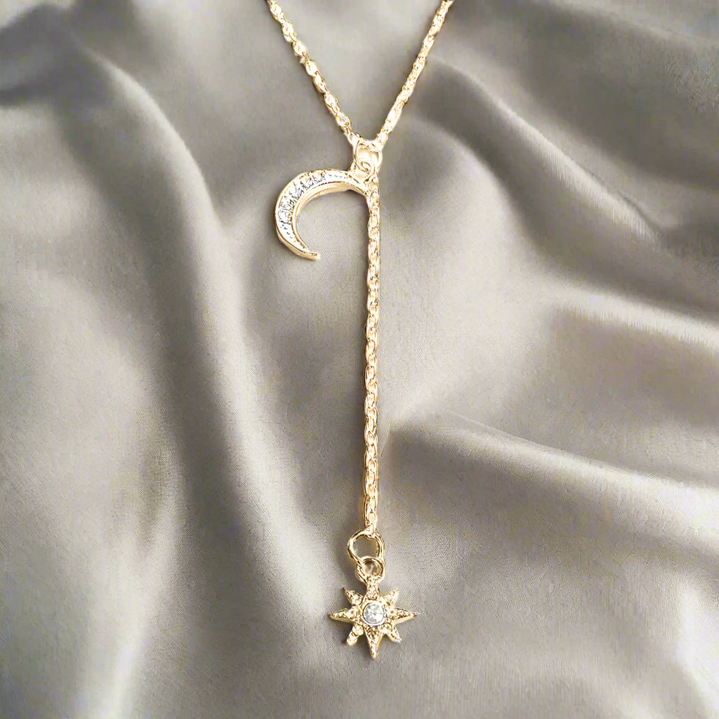 Moon and Star Necklace with Austrian Crystals