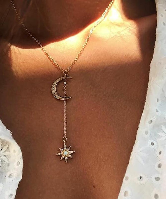 Moon and Star Necklace with Austrian Crystals