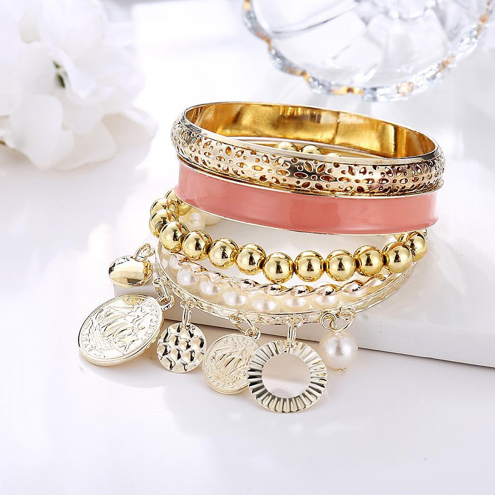 4 Piece Coral Bracelet Set 18K Gold Plated Bracelet