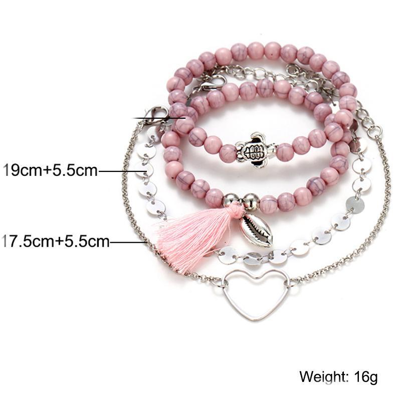 4 Piece Pink Tassell Bracelet Set