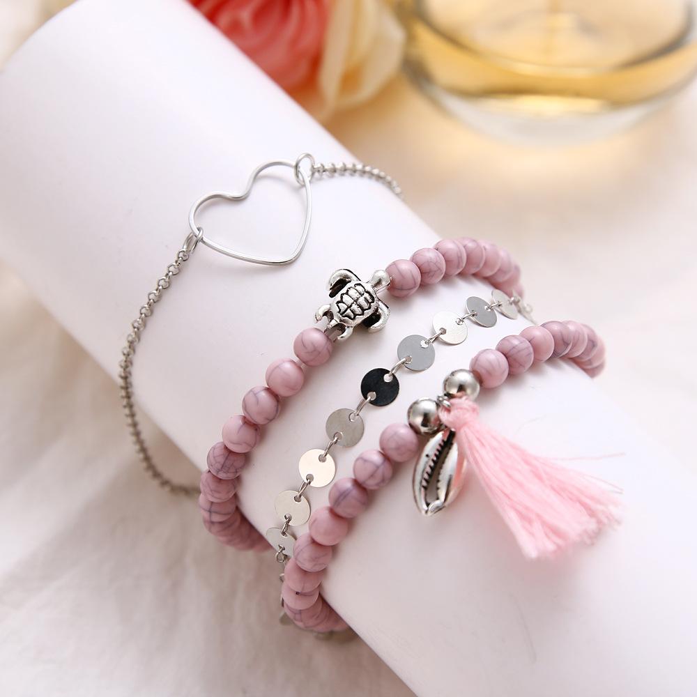 4 Piece Pink Tassell Bracelet Set