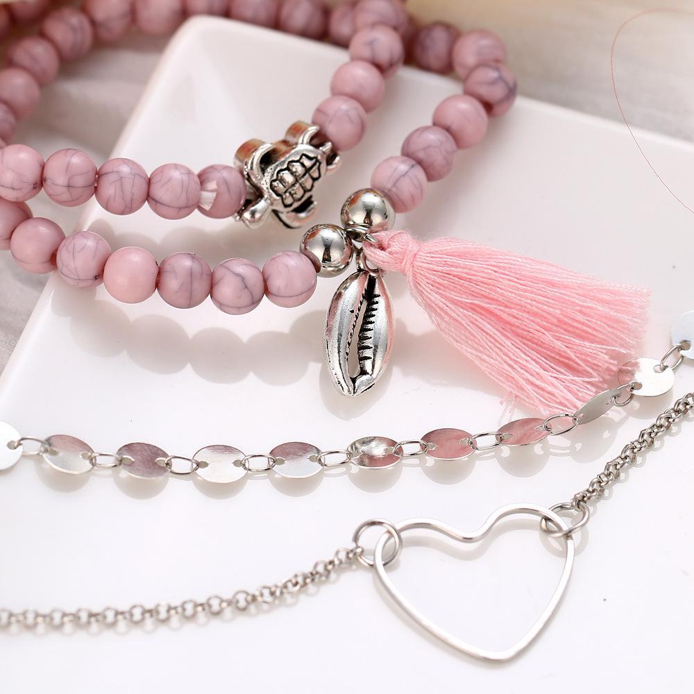 4 Piece Pink Tassell Bracelet Set