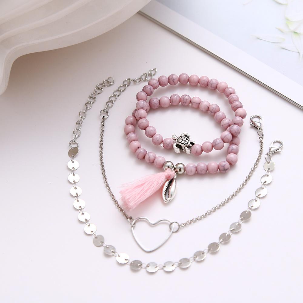 4 Piece Pink Tassell Bracelet Set