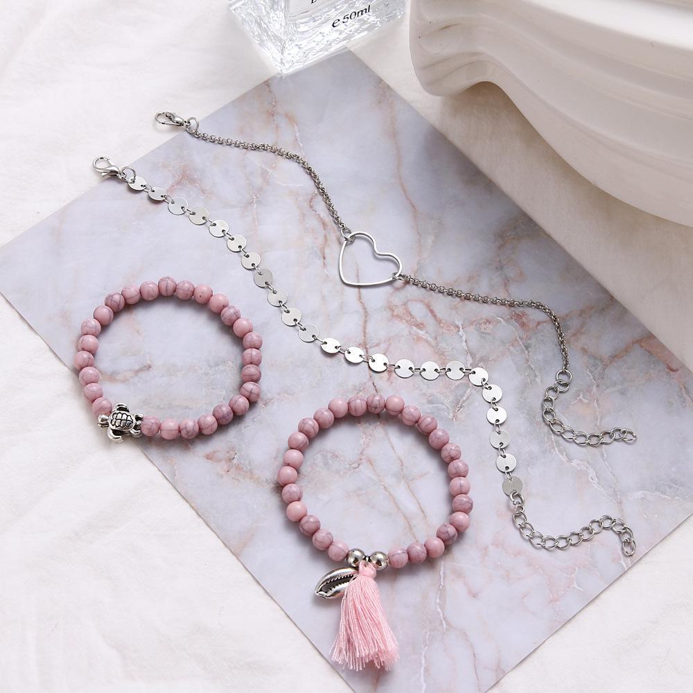 4 Piece Pink Tassell Bracelet Set