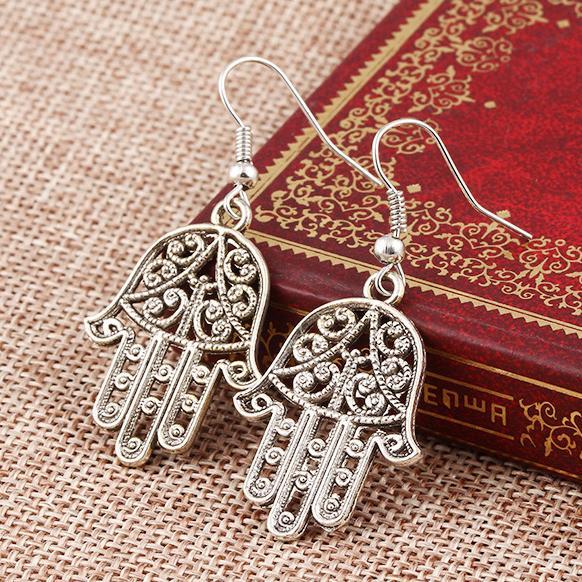 Hamsa Drop Earring 18K White Gold Plated Earring in 18K White Gold Pla