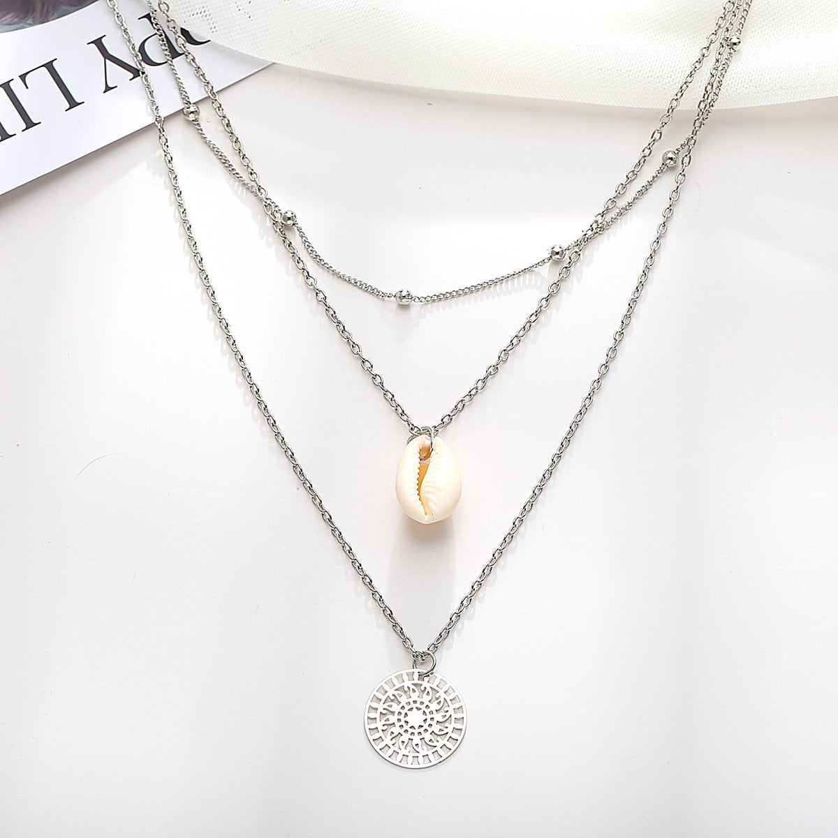 Bohemian and Shell 3 Piece Layer 18K Gold Plated Necklace in 18K Gold