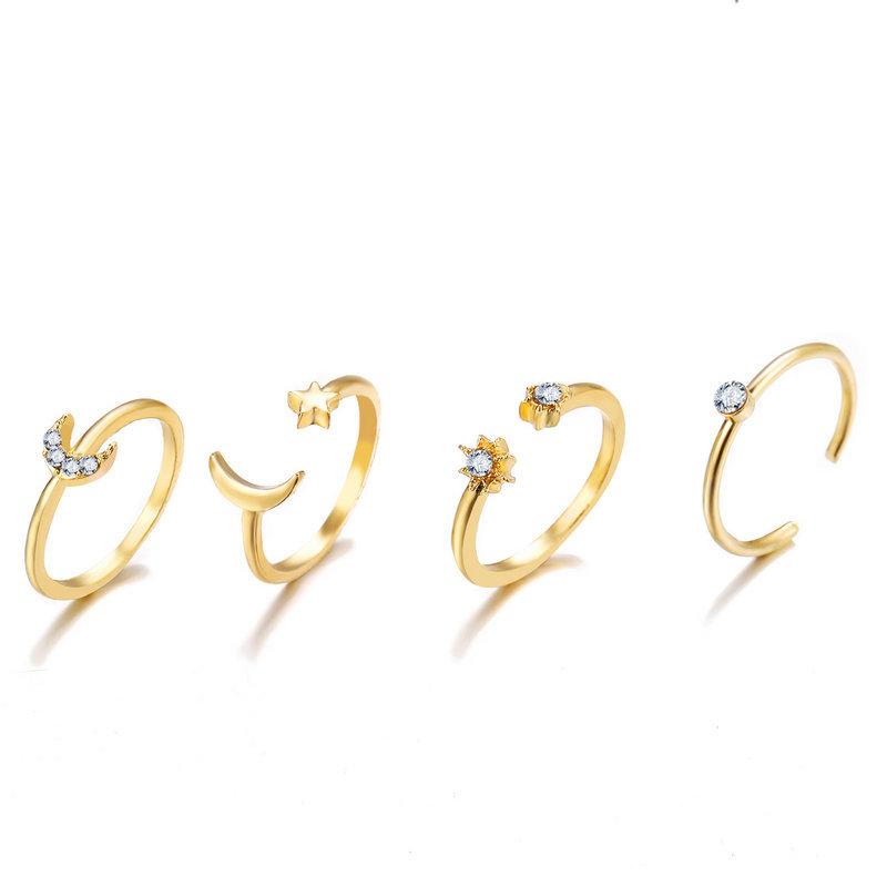 7 Piece Moon & Stars Ring Set With Gemstone  Crystals 18K Gold Plated