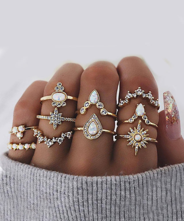 10 Piece Opal Created Ring Set