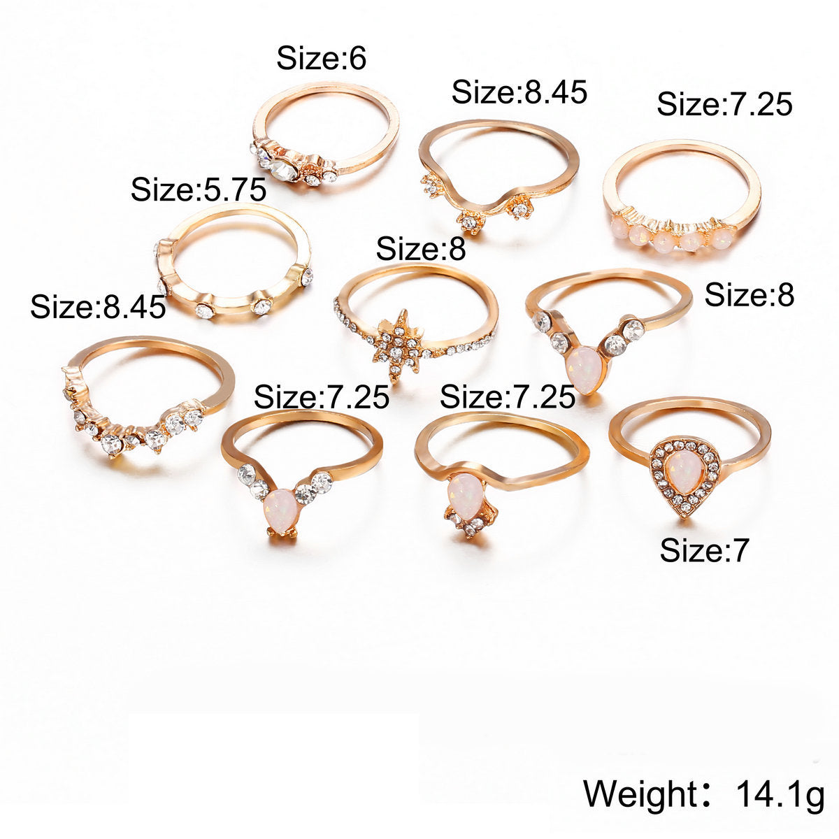 10 Piece Opal Created Ring Set