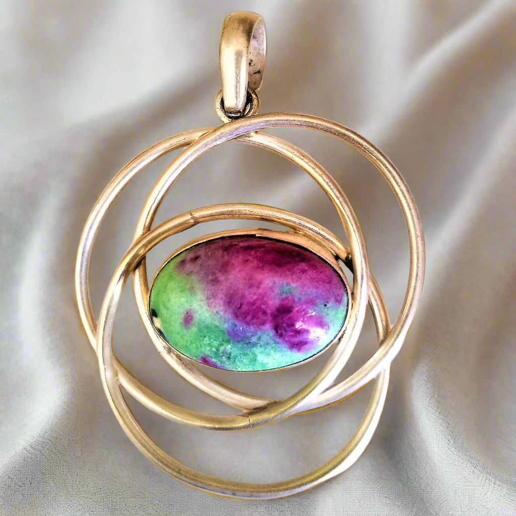 Hand wrapped Natural Ruby Zoisite Unique Silver Pendant W/O Chain