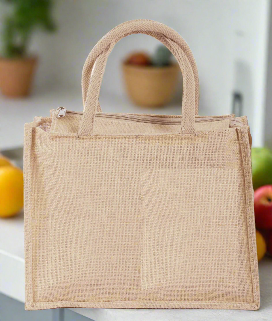 Multi-purpose Jute Tiffin Secure Zip Closure Food-grade Lunch Bag