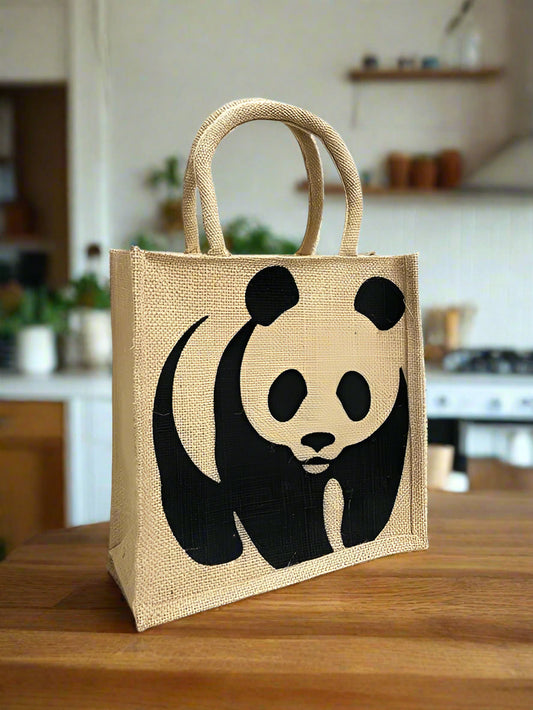 Eco Friendly Jute fabric Unique PANDA printed Bag